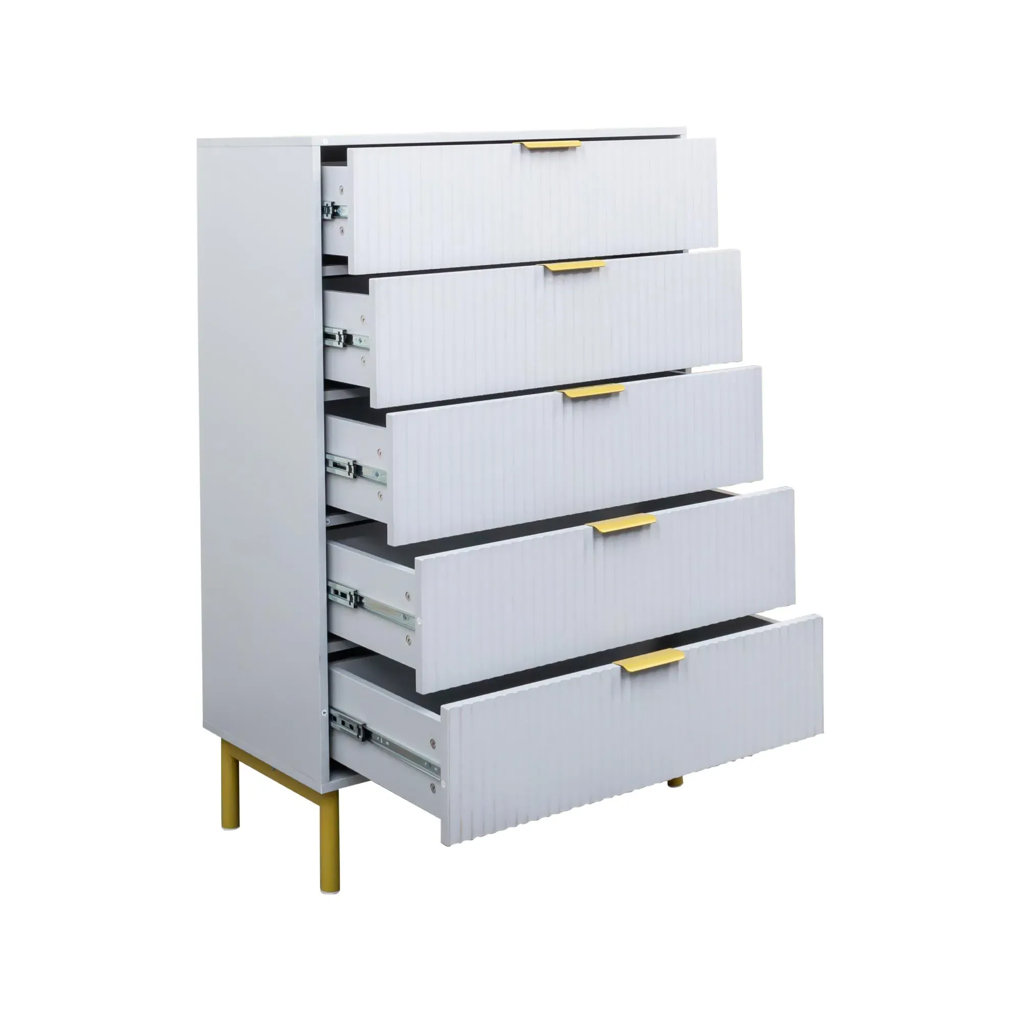 Ridged 5 Drawer Chest - Grey, MDF