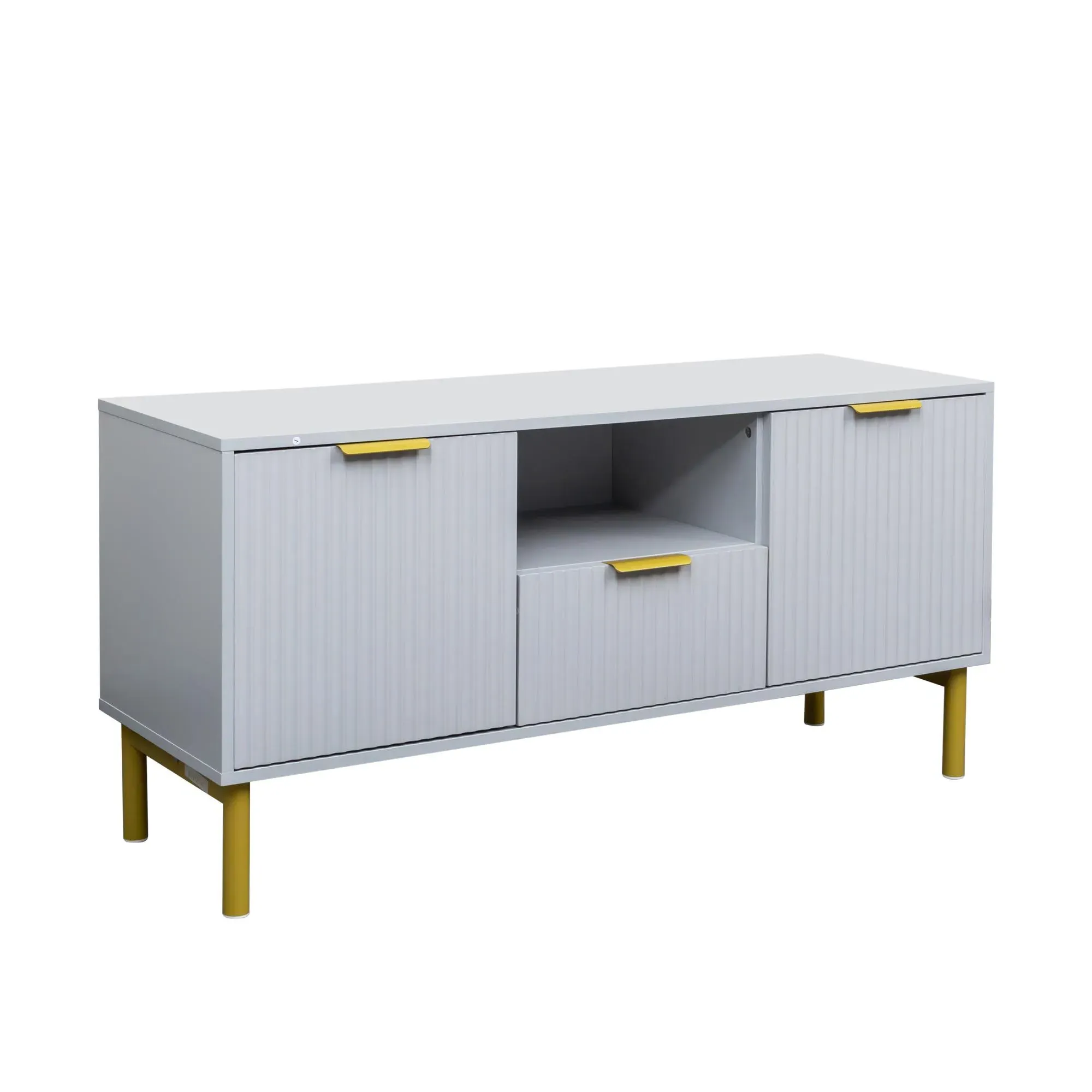 Ridged Storage TV Unit - Grey, Gold