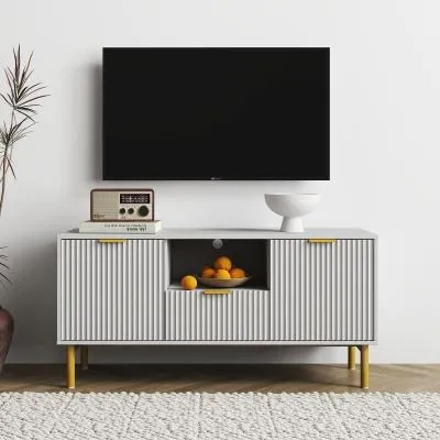 Ridged Storage TV Unit - Grey, Gold image