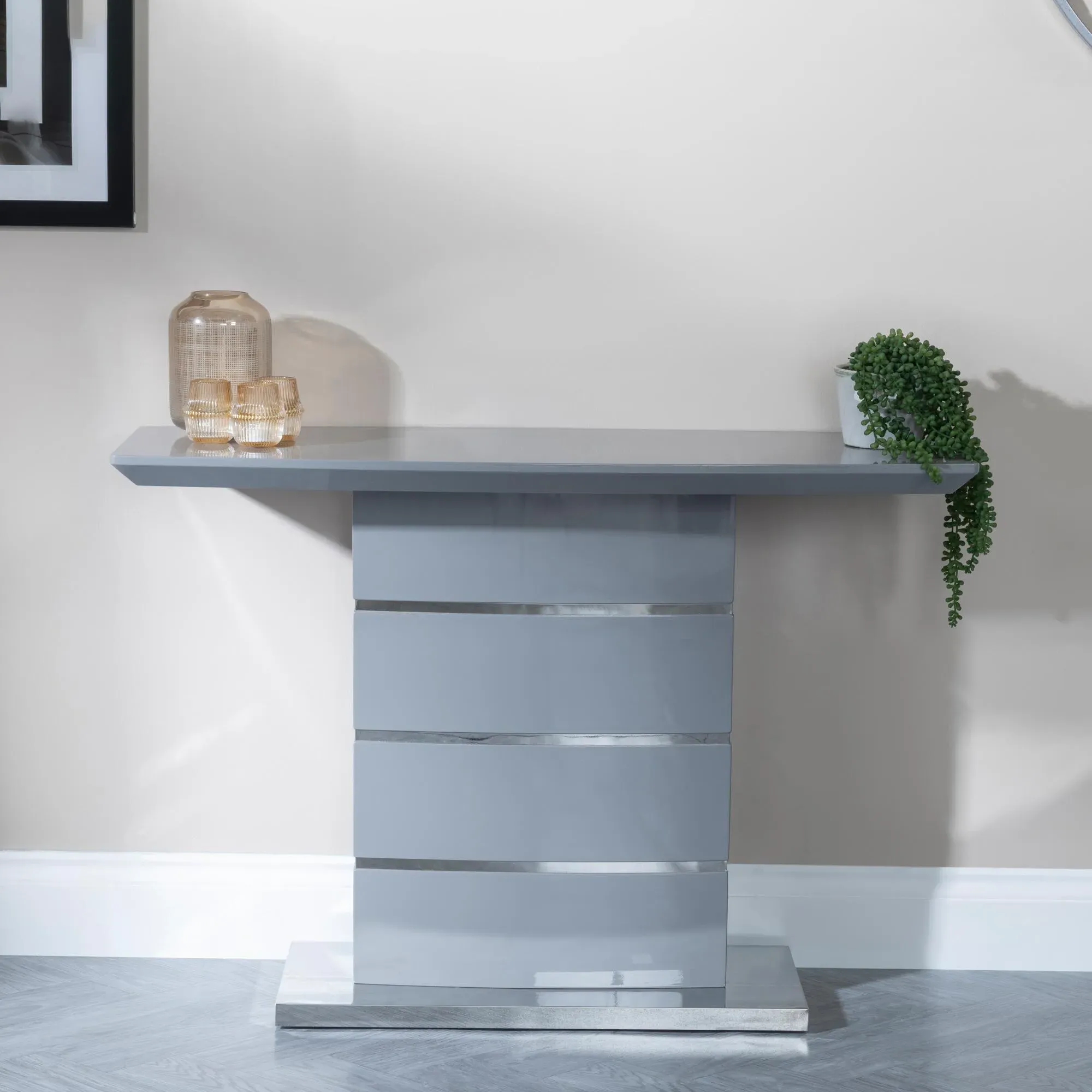 Rimini Console Table - Grey, High Gloss