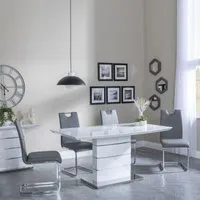 Rimini Dining Set with Bianco Chairs - White Gloss, Faux Leather