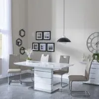 Rimini Dining Set with Bianco Chairs - White Gloss, Faux Leather