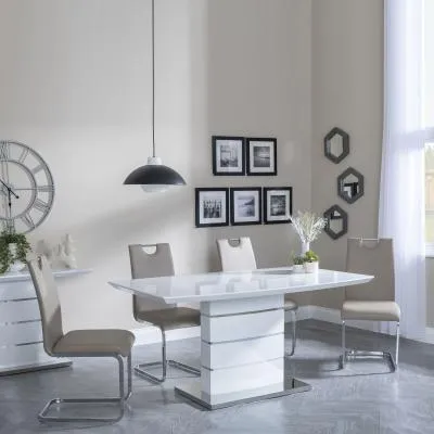 Rimini Dining Set with Bianco Chairs - White Gloss, Faux Leather