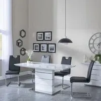 Rimini Dining Set with Bianco Chairs - White Gloss, Faux Leather