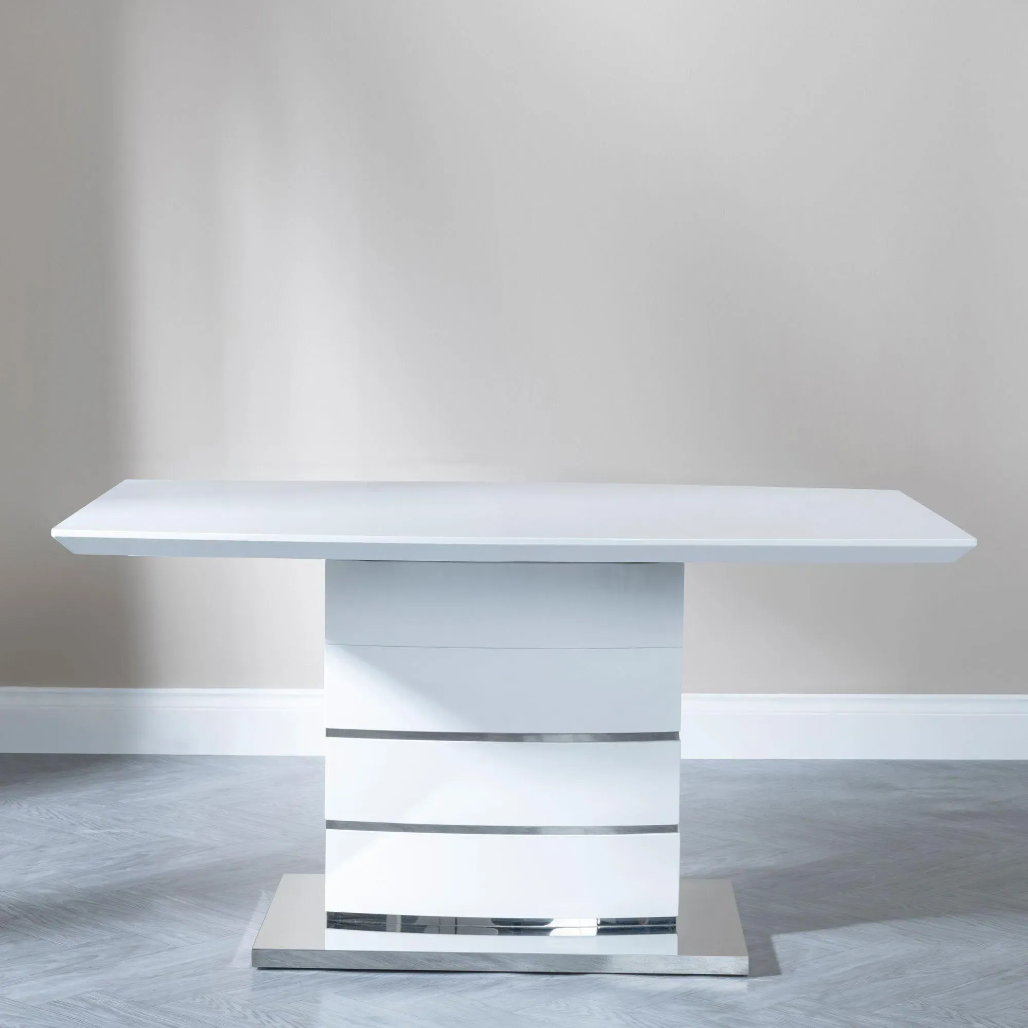 Rimini Dining Set with Jamison Chairs - White Gloss, Faux Leather