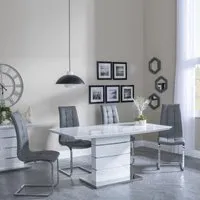 Rimini Dining Set with Jamison Chairs - White Gloss, Faux Leather
