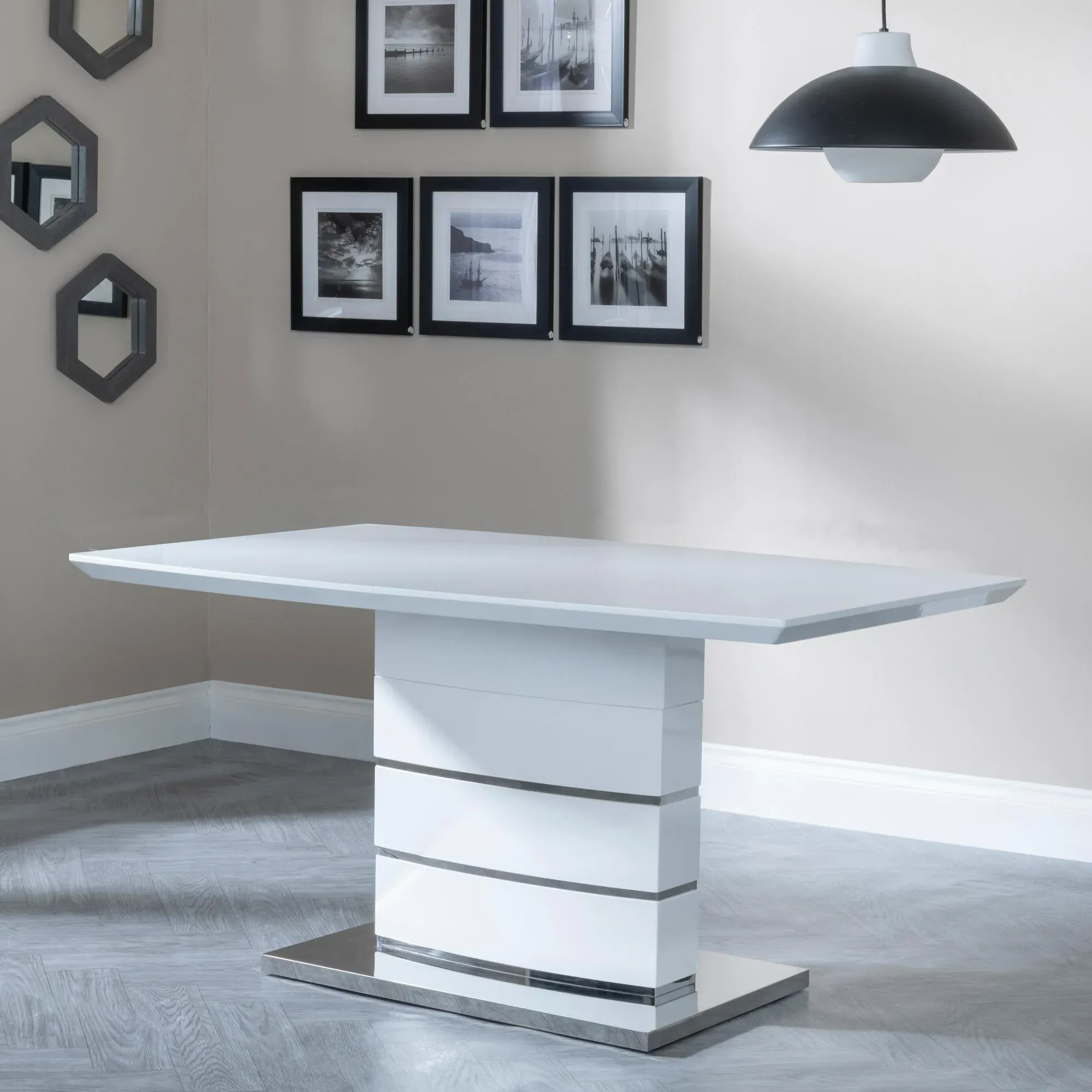 Rimini Dining Set with Jamison Chairs - White Gloss, Faux Leather