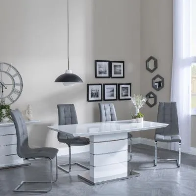 Rimini Dining Set with Jamison Chairs - White Gloss, Faux Leather image