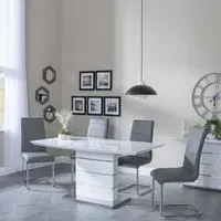 Rimini Roma Dining Set - White Gloss, Faux Leather