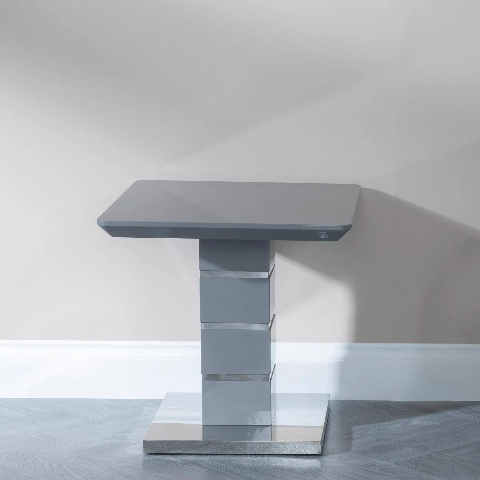 Rimini Square Lamp Table - Grey, High Gloss