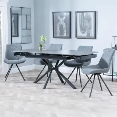 Ripon Extendable Dining Set with Boden Swivel Chair - Black, Fabric