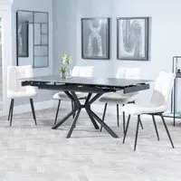 Ripon Extendable Dining Set with Corona Chair - Black, Ceramic