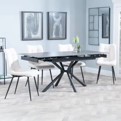 Ripon Extendable Dining Set with Corona Chair - Black, Ceramic