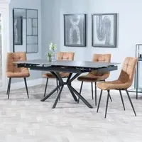 Ripon Extendable Dining Set with Corona Chair - Black, Ceramic
