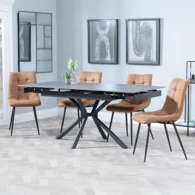 Ripon Extendable Dining Set with Corona Chair - Black, Ceramic image