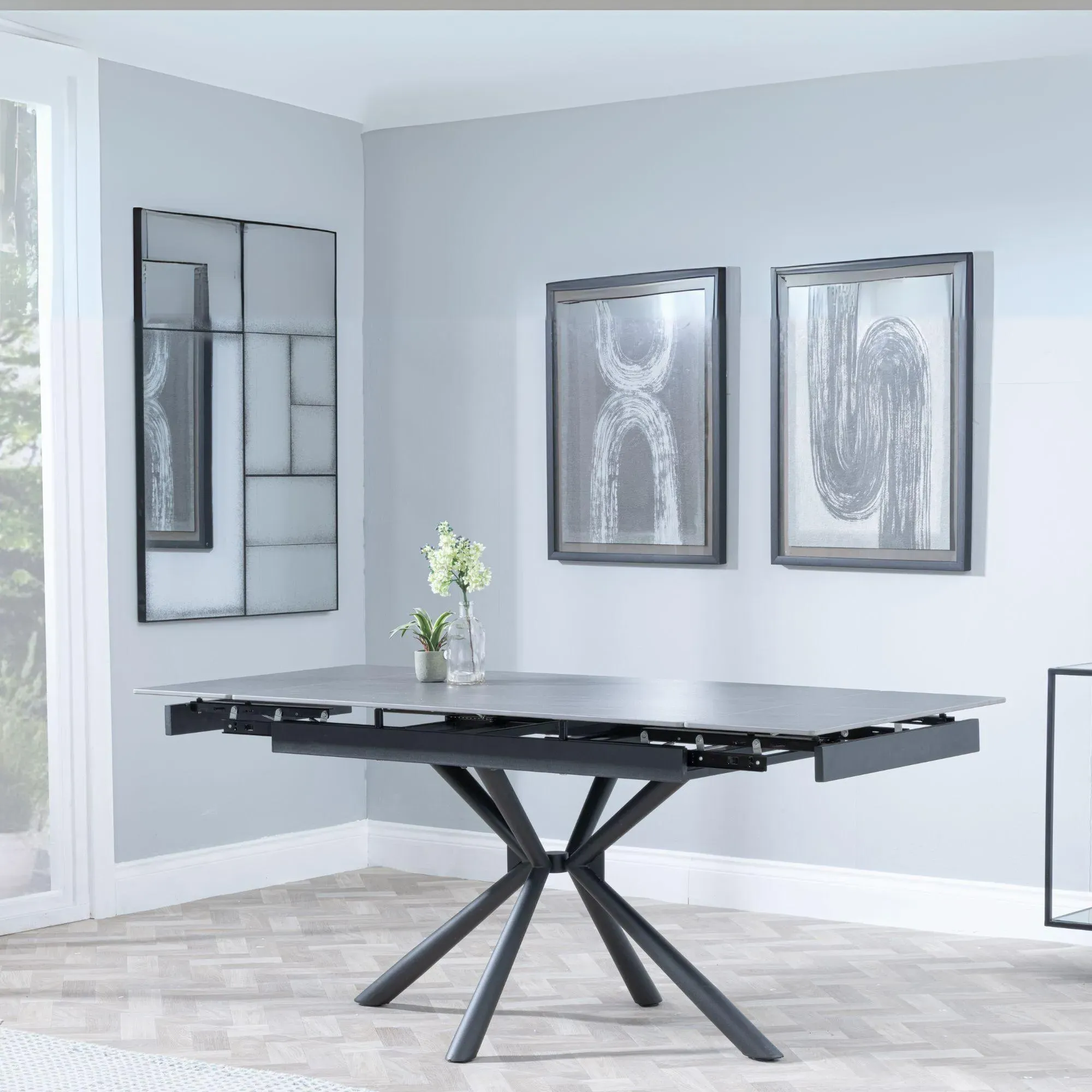 Ripon Extendable Dining Set with Ion Swivel Chair - Black, Velvet