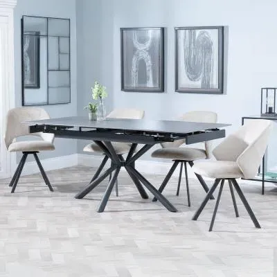 Ripon Extendable Dining Set with Ion Swivel Chair - Black, Velvet