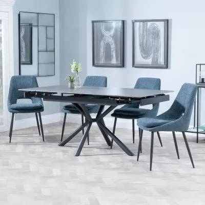 Ripon Extendable Dining Set with Peyton Chair - Black, Ceramic