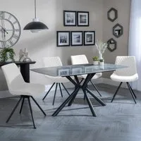 Ripon Rectangular Dining Set with Swivel Chairs - Cream, Ceramic