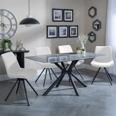 Ripon Rectangular Dining Set with Swivel Chairs - Cream, Ceramic image