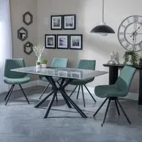 Ripon Rectangular Dining Set with Swivel Chairs - Green, Ceramic