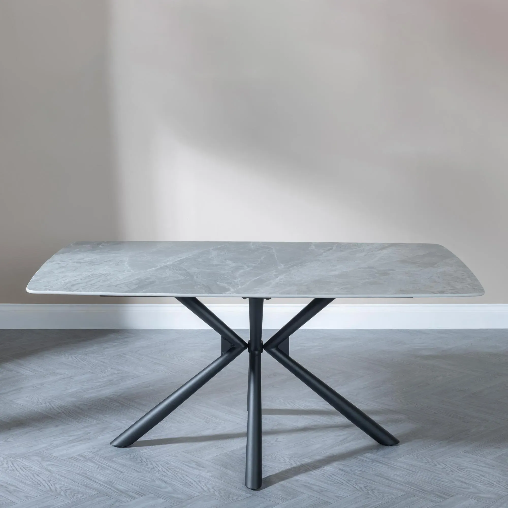 Ripon Rectangular Dining Set with Swivel Chairs - Grey, Ceramic