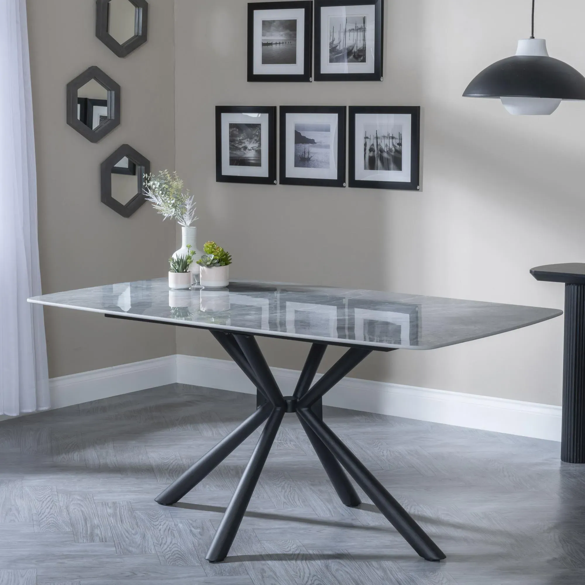 Ripon Rectangular Dining Set with Swivel Chairs - Grey, Ceramic