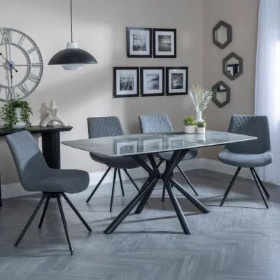 Ripon Rectangular Dining Set with Swivel Chairs - Grey, Ceramic