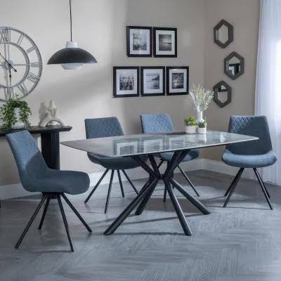 Ripon Rectangular Dining Set with Swivel Chairs - Grey, Ceramic