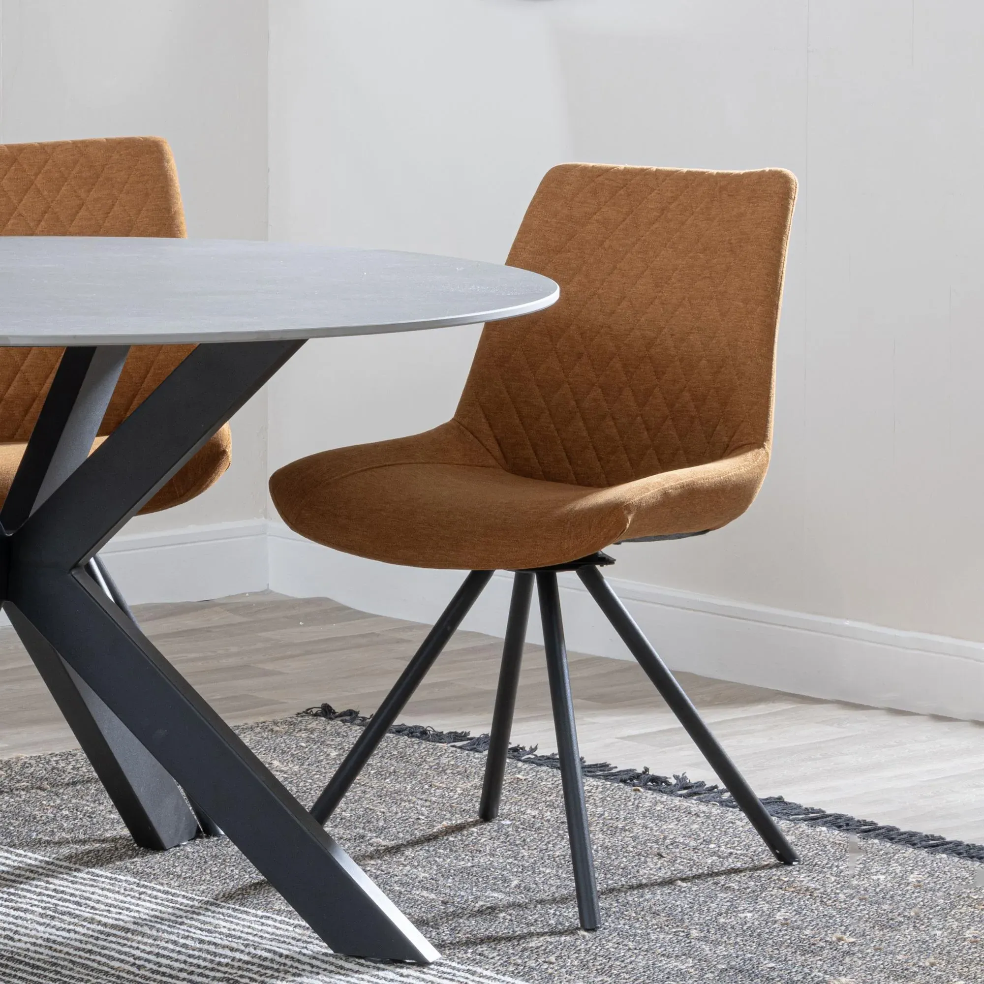 Ripon Rectangular Dining Set with Swivel Chairs - Orange, Ceramic