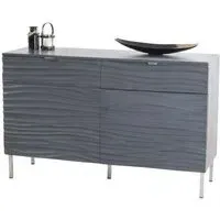 Ripple Wave Small Sideboard with Geometric Trim - Grey, Mango Wood