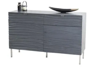 Ripple Wave Small Sideboard with Geometric Trim - Grey, Mango Wood image