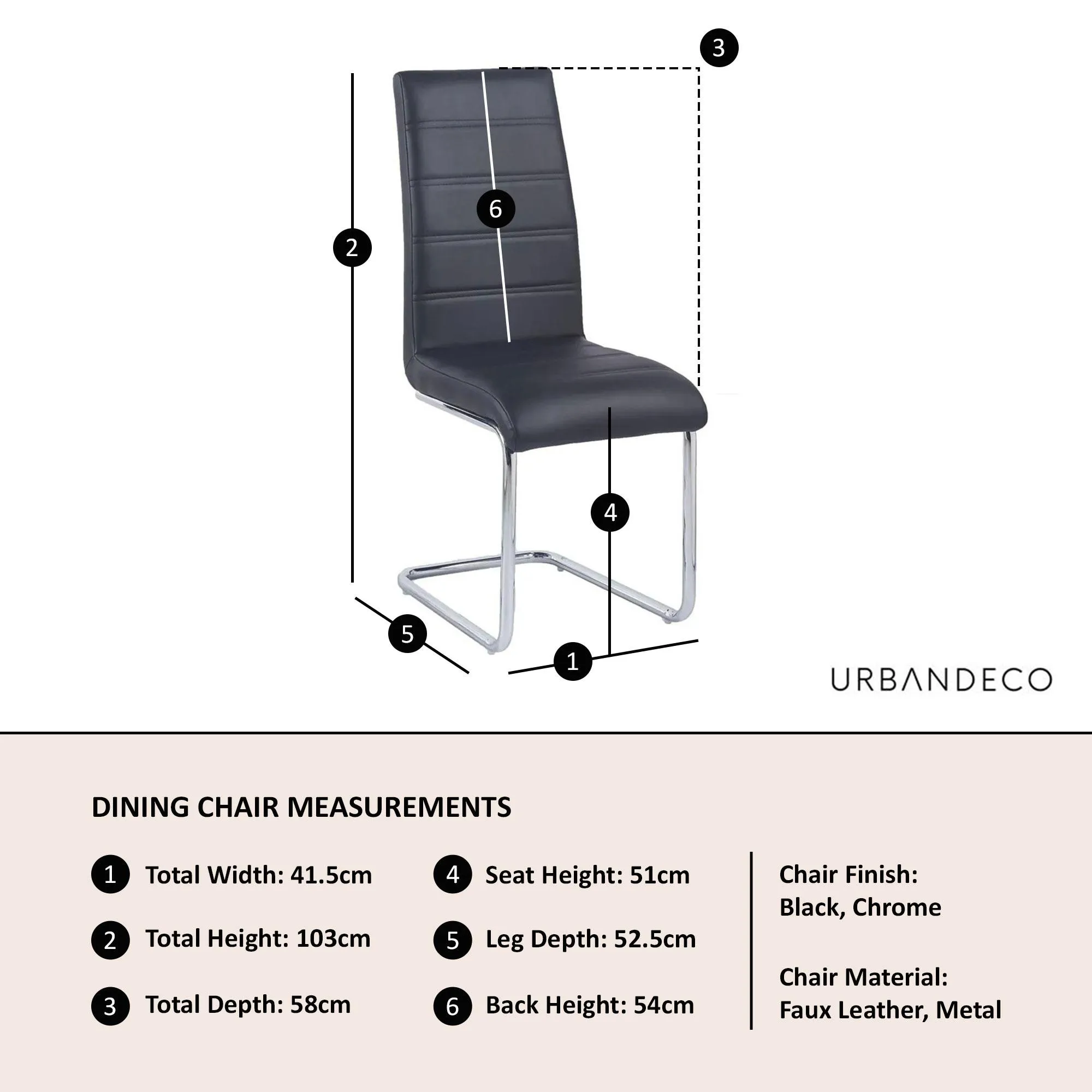 Roma Cantilever Dining Chair - Black, Faux Leather