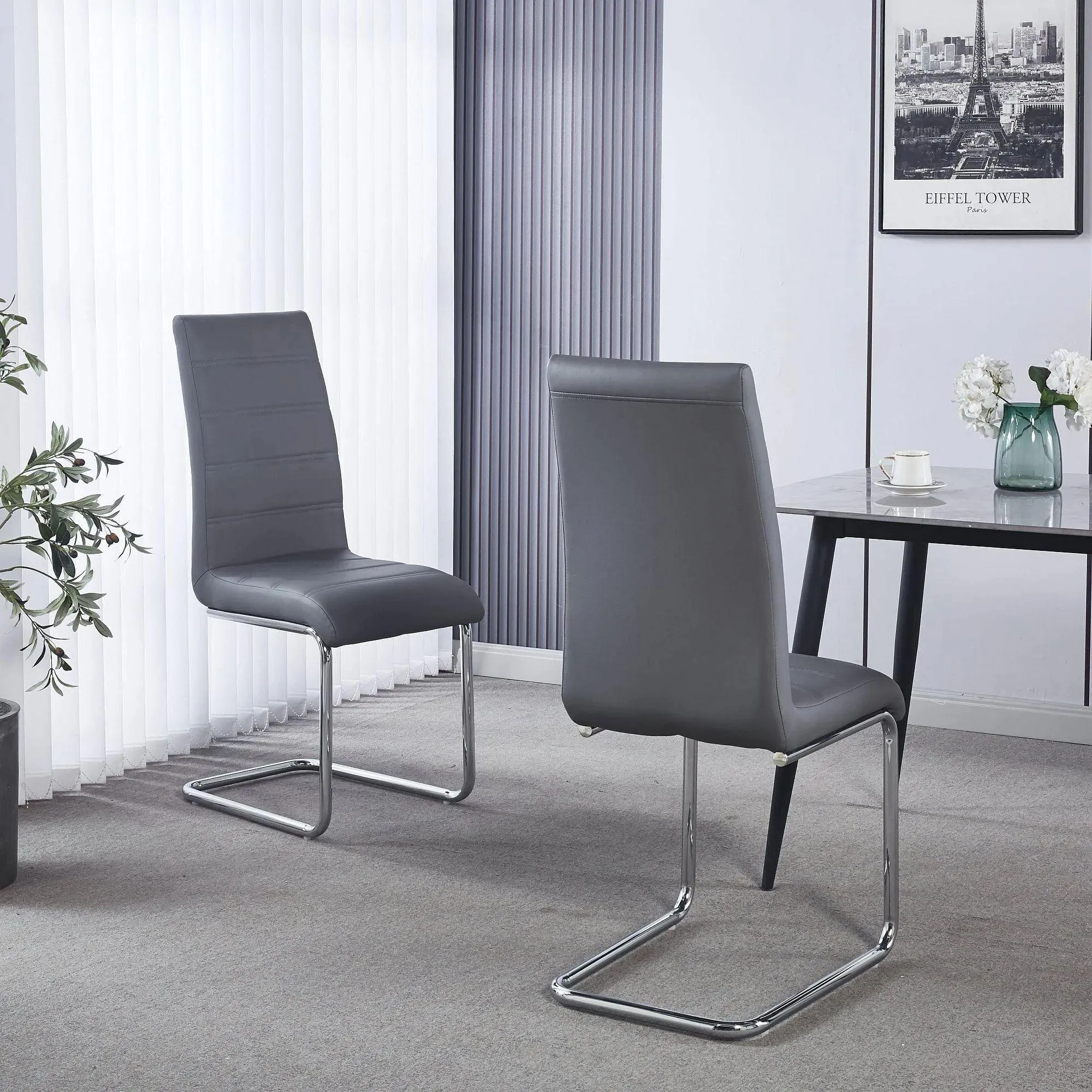 Roma Cantilever Dining Chair - Grey, Faux Leather