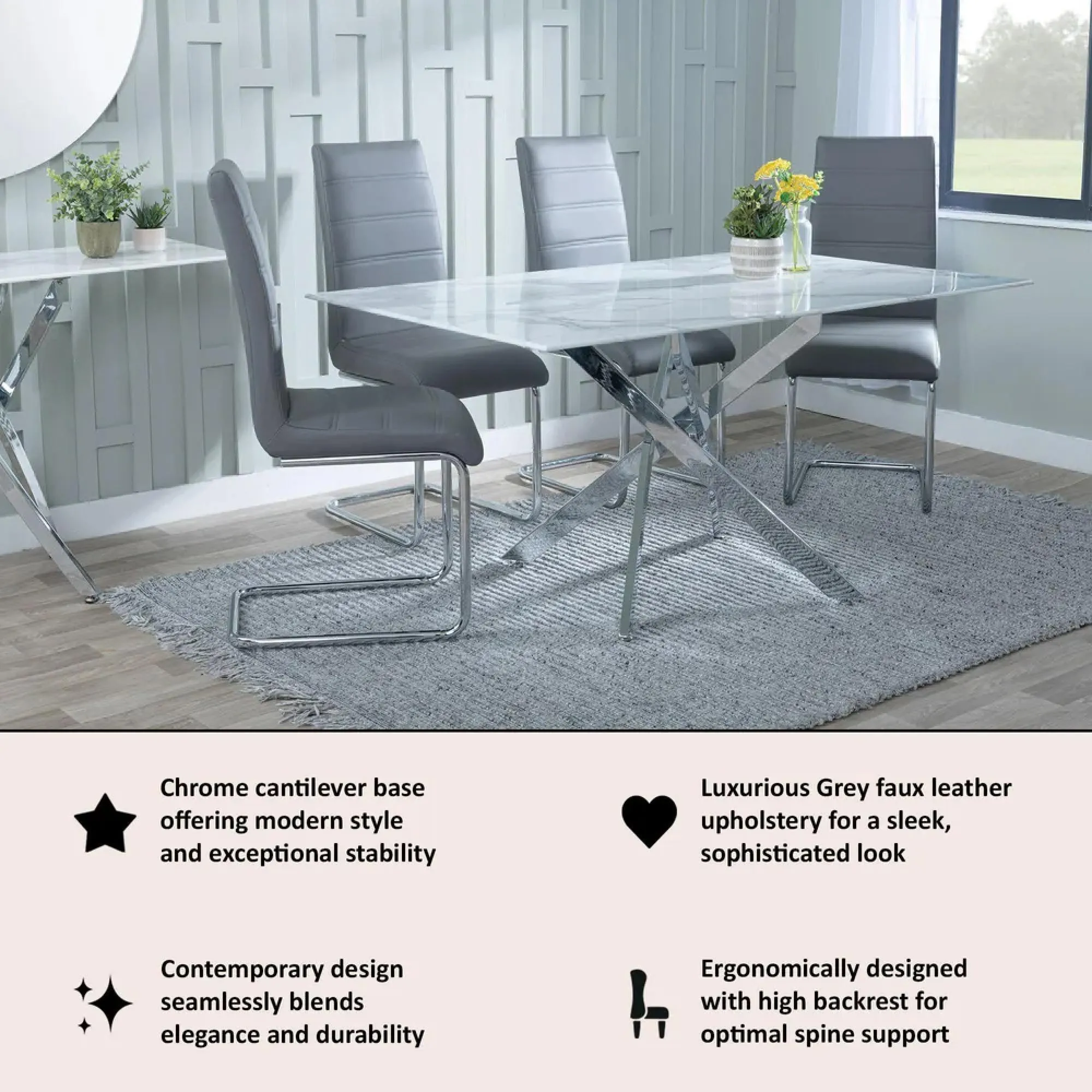 Roma Cantilever Dining Chair - Grey, Faux Leather