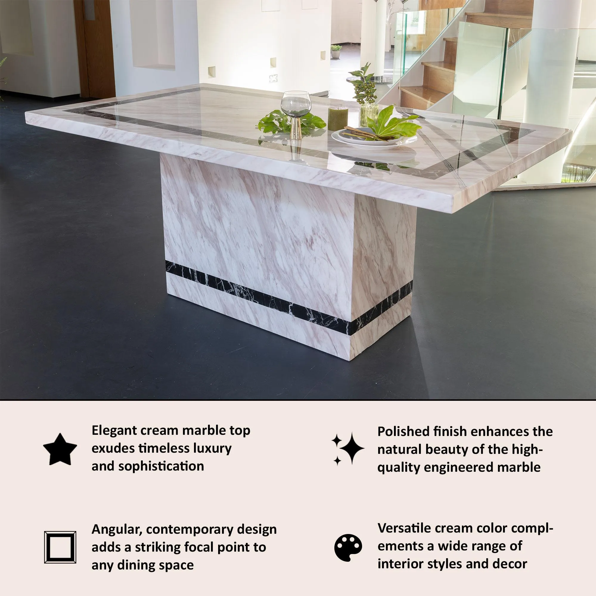 Rome 6-Seater Dining Table - Cream, Marble