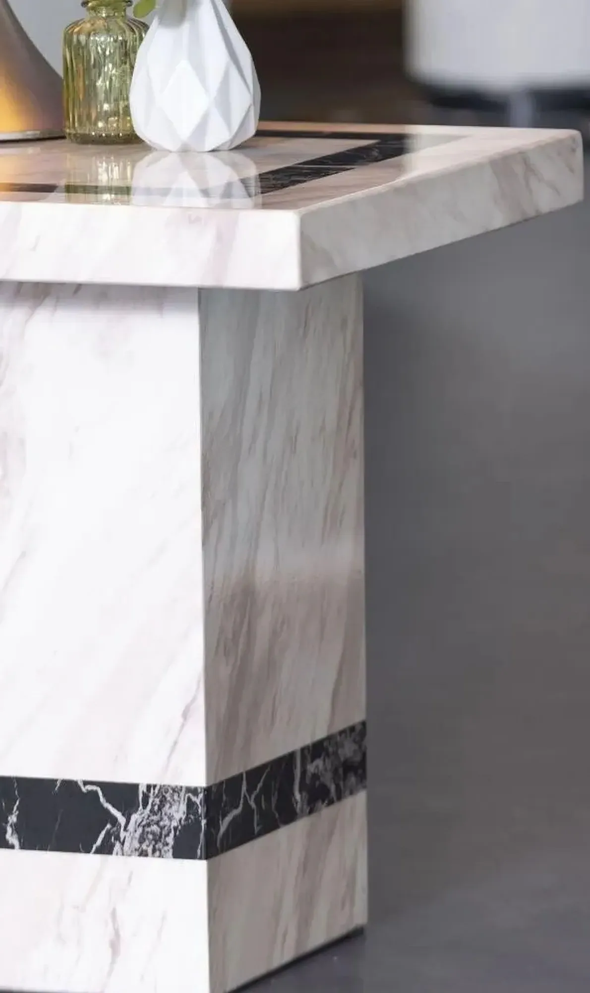 Rome Square Side Table - Cream, Engineered Marble