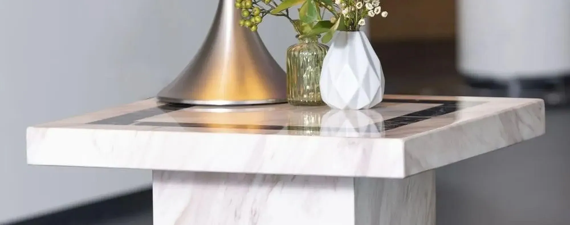 Rome Square Side Table - Cream, Engineered Marble