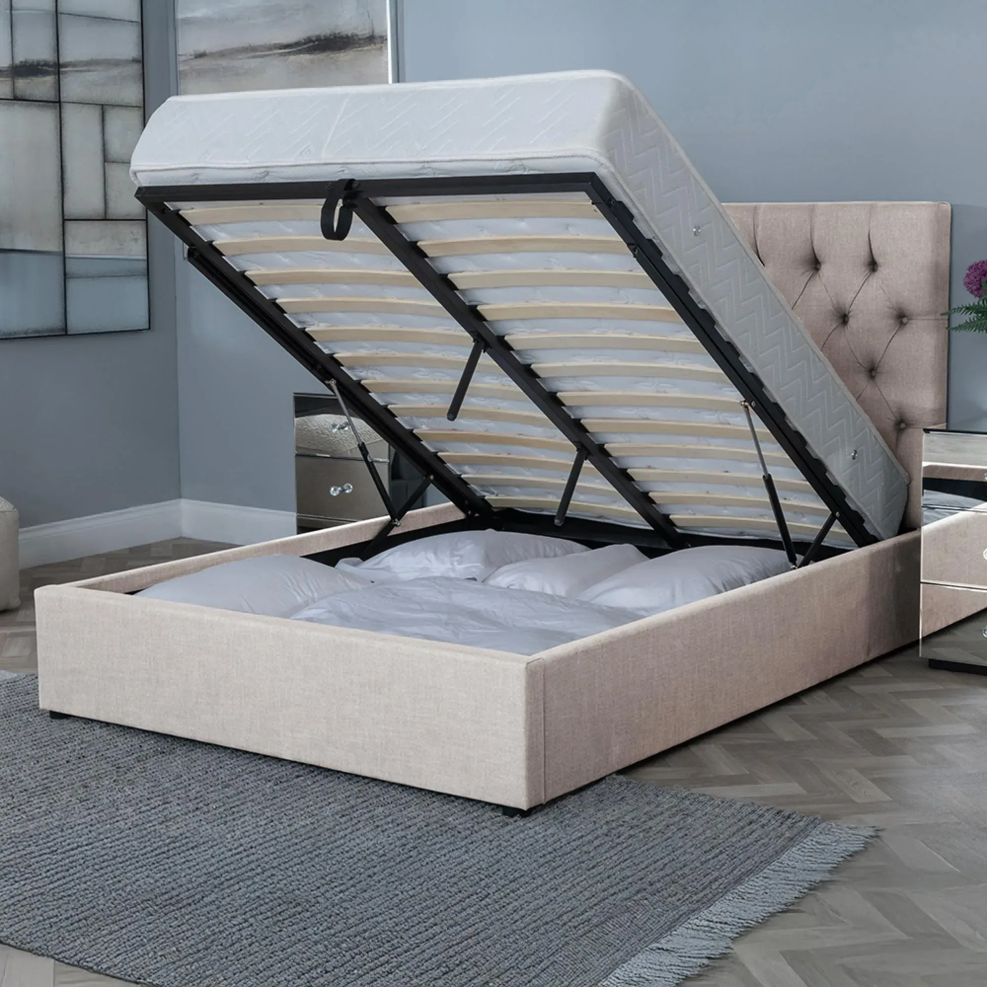 Sandra Ottoman Storage Bed - Oatmeal, Fabric