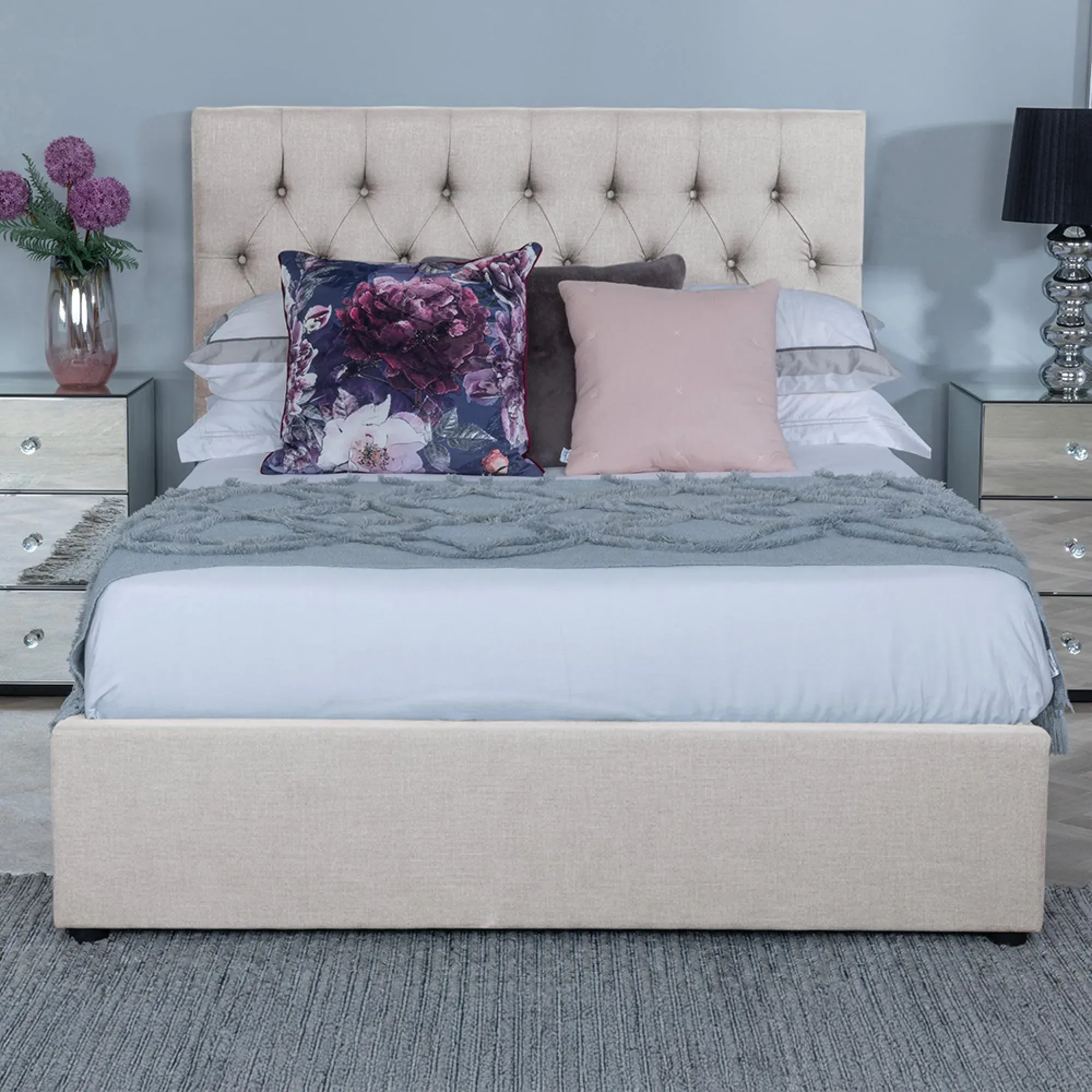 Sandra Ottoman Storage Bed - Oatmeal, Fabric