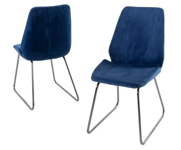 Soho Dining Chair with Chrome Base - Blue, Velvet
