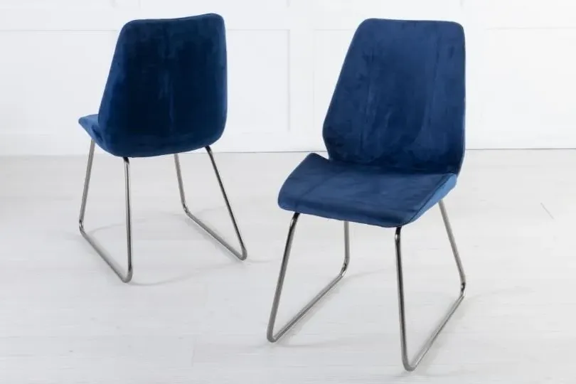 Soho Dining Chair with Chrome Base - Blue, Velvet