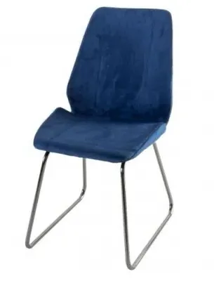 Soho Dining Chair with Chrome Base - Blue, Velvet