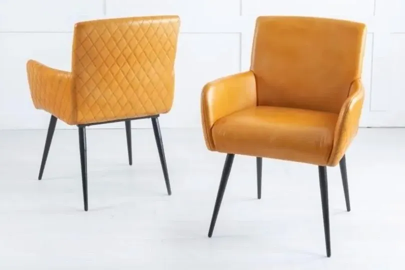 Stanton Dining Armchair with Quilted Back - Camel, Leather