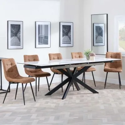 Sutton Extending Dining Set with Corona Chair - White, Ceramic product