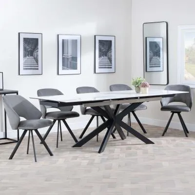 Sutton Extending Dining Set with Ion Chair - White, Ceramic