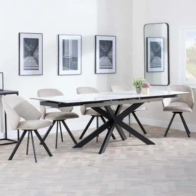 Sutton Extending Dining Set with Ion Chair - White, Ceramic