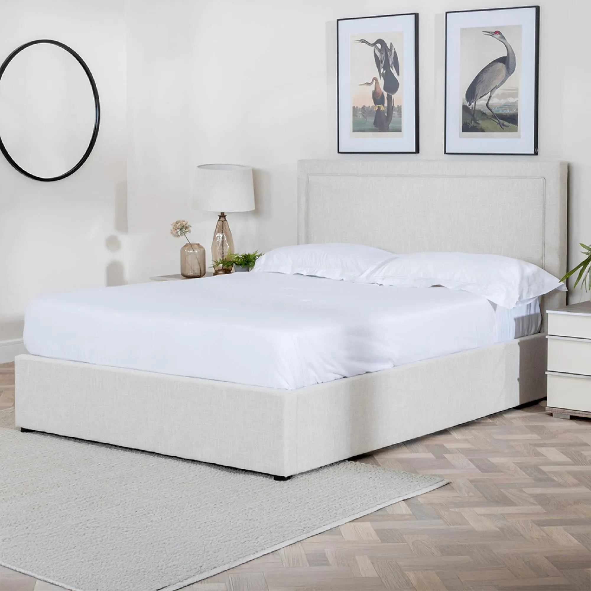 Sutton King Size Ottoman Storage Bed - Natural, Fabric