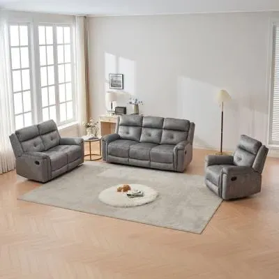Sydney 3+2+1 Seater Recliner Sofa Set - Grey, Fabric