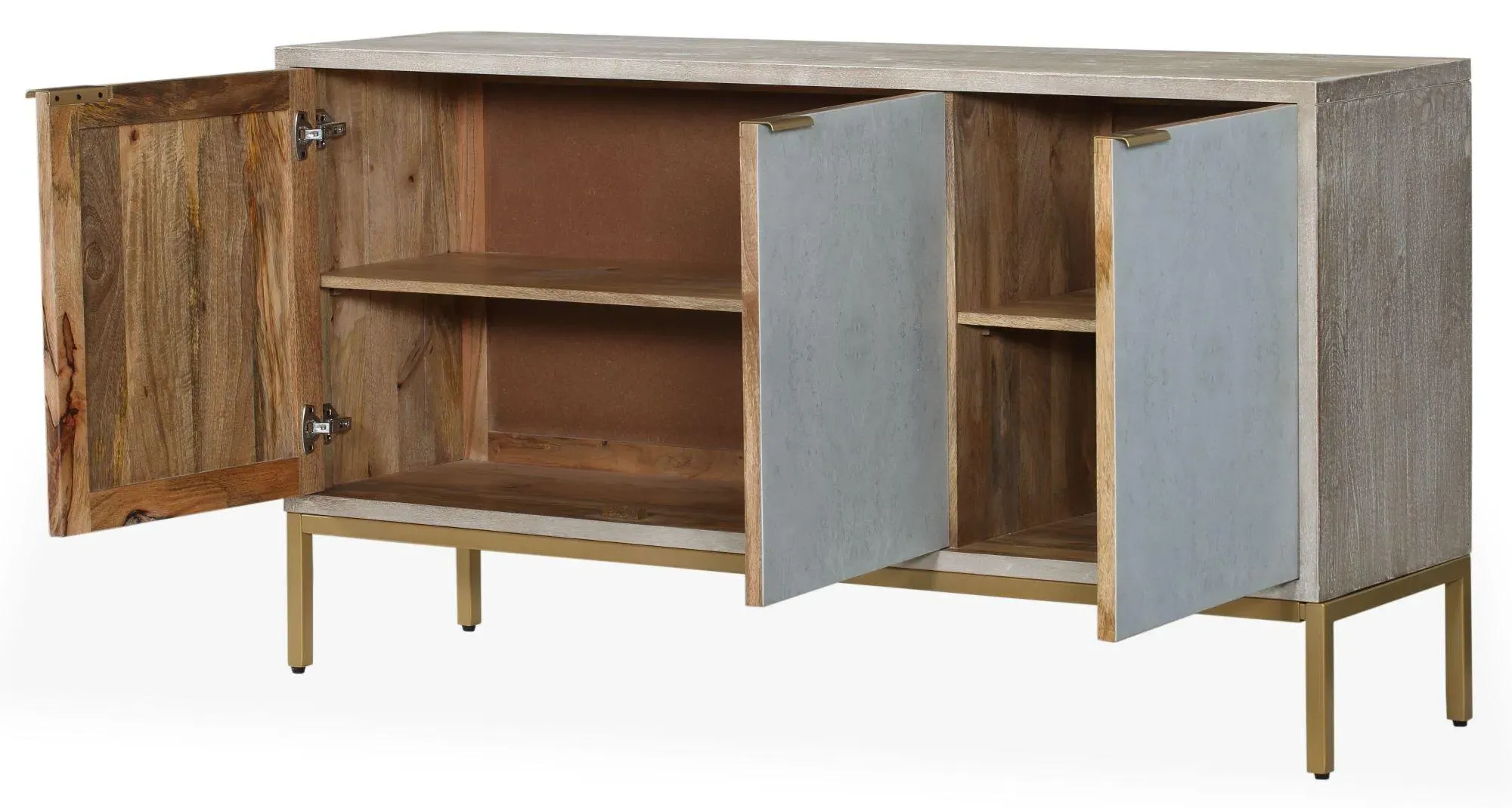 Temis 3 Door Medium Sideboard - Grey Washed, Faux Marble